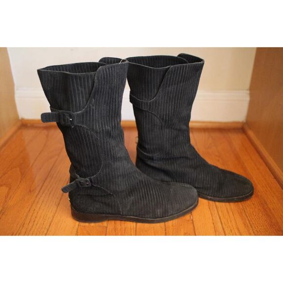 Jimmy Choo black corduroy rabbit fur LINED MOTO BOOTS size 39.5  us 9.5 (BOT1300 - Picture 4 of 8